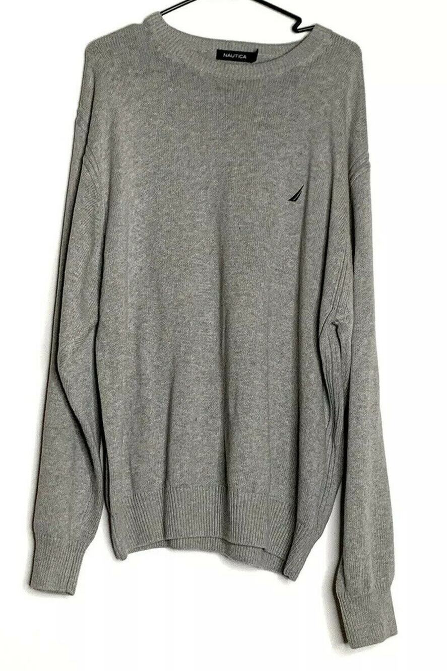 Nautica Mens Crew Neck Navtech Sweater Gray Sz 2XL Pullover Long Sleeves Cotton